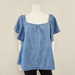 Old Navy Flutter Sleeve Top Size XL Chambray Jean Blue Tie Back Womens NWT